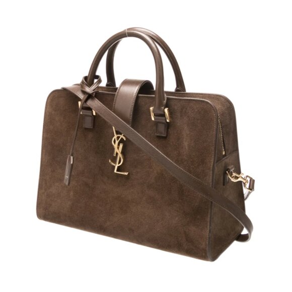 Yves Saint Laurent Brown Suede Monogramme Cabas Bag - Picture 4 of 5